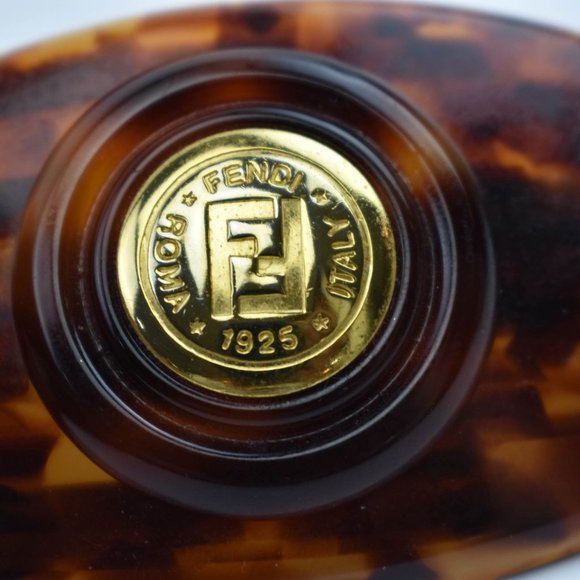 Fendi: Brown & Gold "FF" Logo Barrette/Hair Clip - Picture 6 of 6
